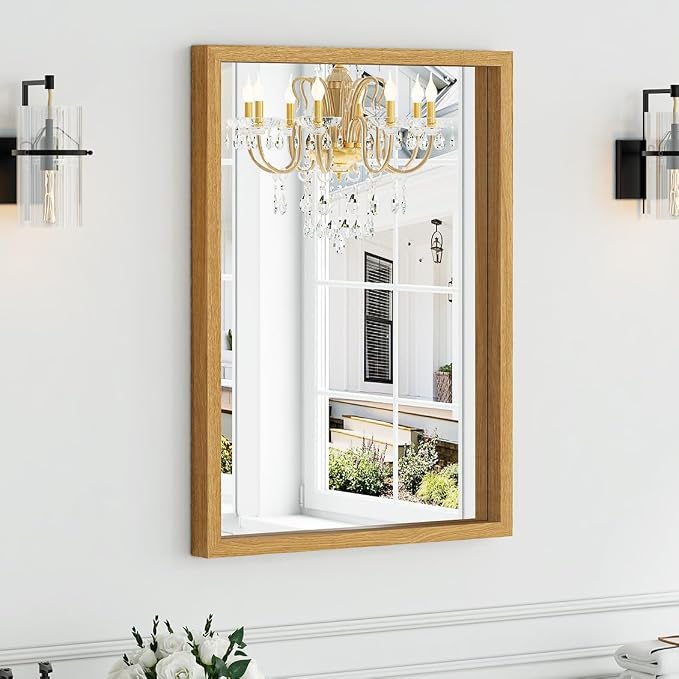 Syndra Natural Wood Frame Bathroom Mirror, 22x30'' Modern Vanity Mirror by Syndra