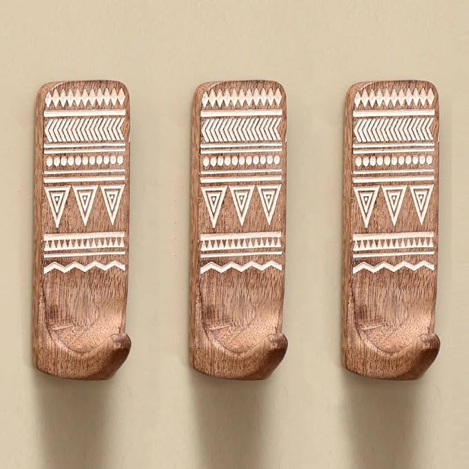 IndianShelf 10 LB- 12 Pieces Decorative Wood Adhesive Wall Hooks–Boho Peel and by IndianShelf