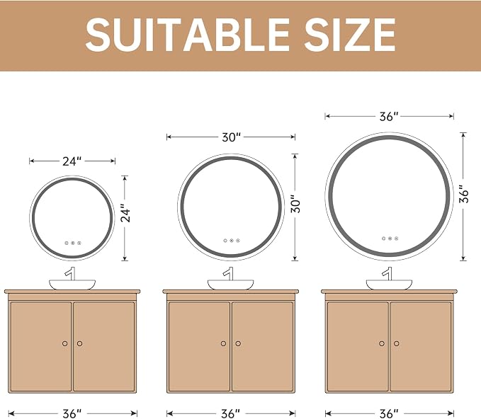 LOVESPEJO 30" Round LED Mirror for Bathroom, Circle LED Bathroom Vanity Mirror - Image 2