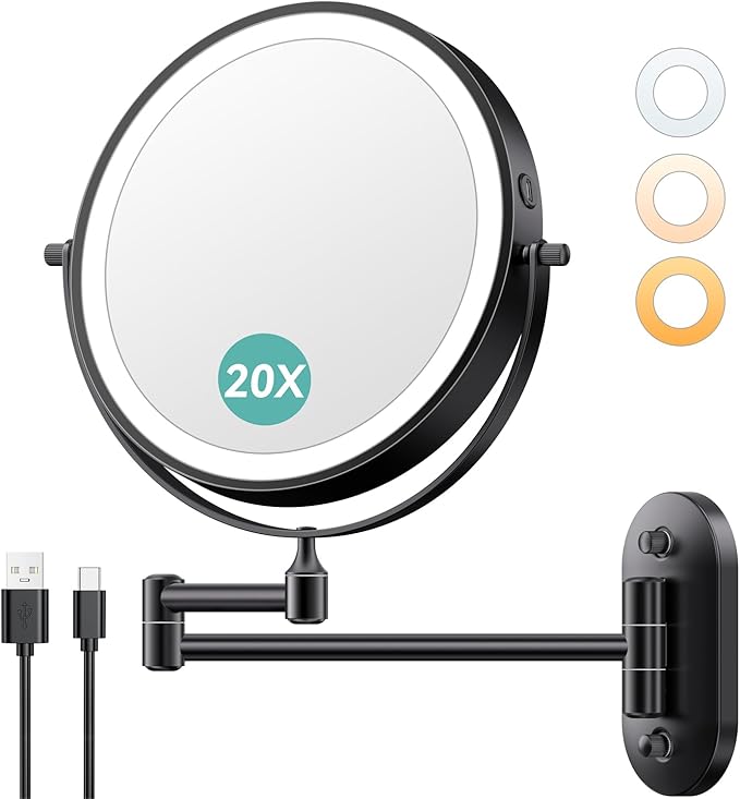 Auxmir 8'' Wall Mounted Lighted Makeup Mirror, 3200mAh Rechargeable by Auxmir