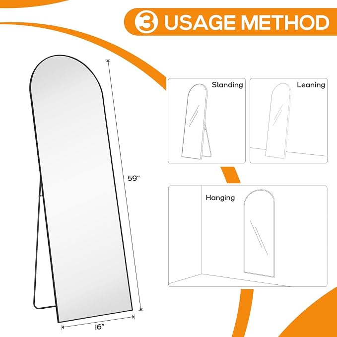 Arched Mirror Full Length, Upgraded 16"x59" Body Wall Mirrors - Image 2