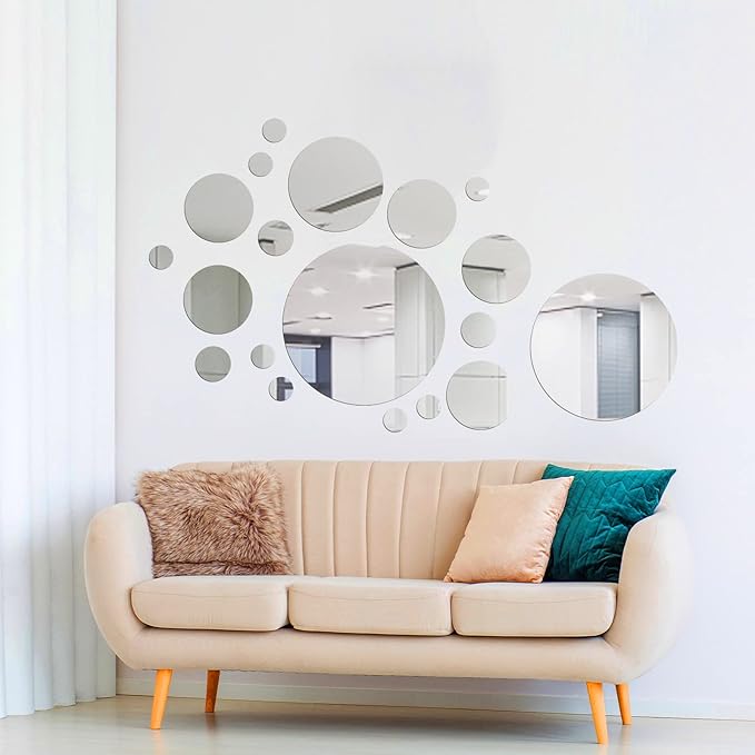 Shappy 32 Pcs Acrylic Mirror Wall Stickers Removable Round Wall Decal Circle - Image 6
