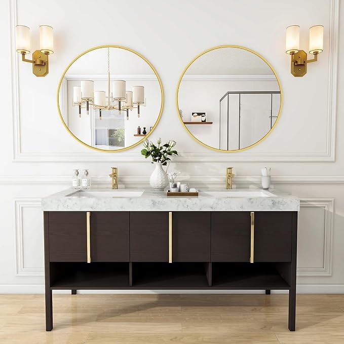 VooBang Gold Round Bathroom Mirror, 24 inch Circle Wall Mounted Hanging Mirror - Image 8