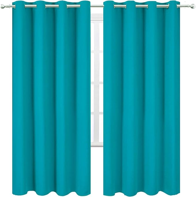 LEMOMO Blackout Curtains 66 x 72 Inch Long Teal Curtains Set of 2 Panels Room - Image 2