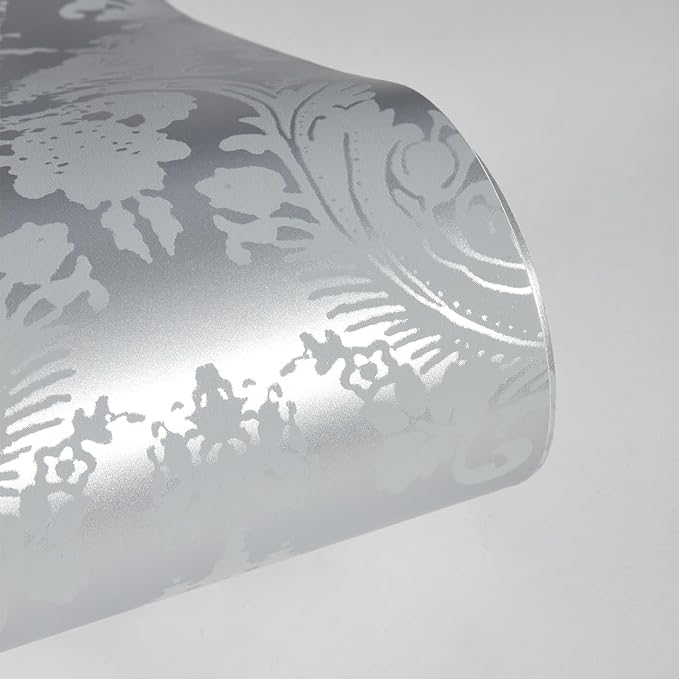 Tempaper Textured Metallic Silver Damsel Removable Peel and Stick Damask - Image 7