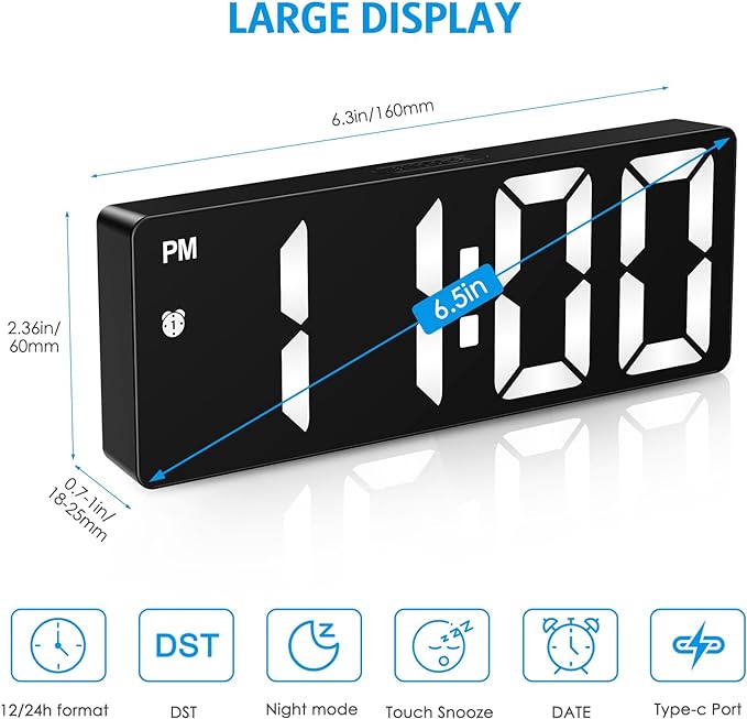 AMIR Digital Alarm Clock, Upgraded Small Digital Clock, Digital Clock Large - Image 2