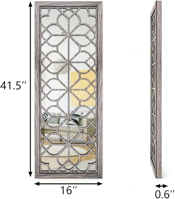 Set of 2 16x41.5 Inch Large Carved Floral Wood Frame Wall Mirrors, Shatterproof - Image 2