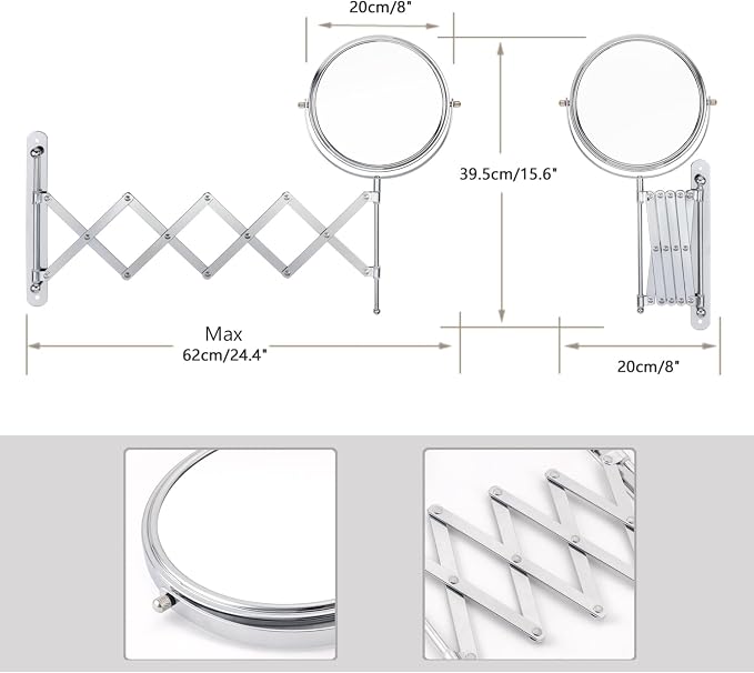 Welllink 8Inch Max Wall Mounted Bathroom Mirror, 10X Magnification - Image 8