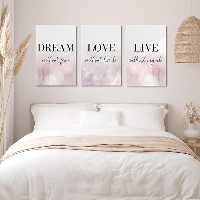 GUBIYU Dream Love Live Quotes Posters Print Set of 3 Pink Purple Love Quotes - Image 3