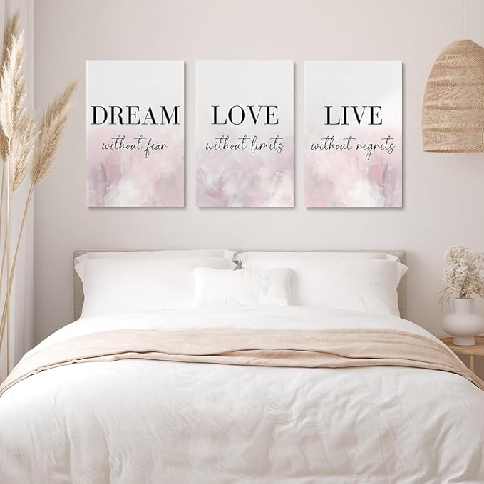 GUBIYU Love Decor for Bedroom Dream Live Quotes Posters Prints Set of 3 Pink - Image 3