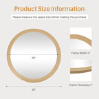 CULER Round Mirror 30 Inch, Natural Vanity Wall Rustic Mirrors, Circle Tempered - Image 7