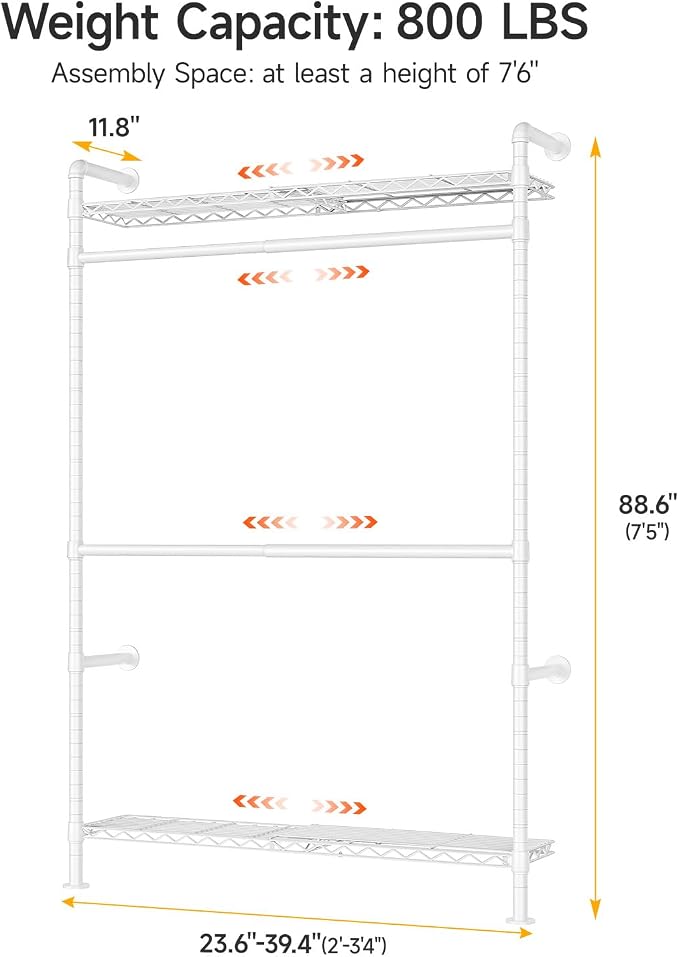 ONBRILL H1 Plus Expandable Wall Mounted Closet System, 2FT-3.3FT Closet - Image 2