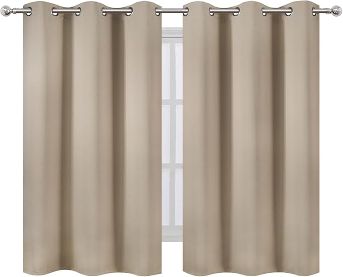 LEMOMO Khaki Blackout Curtains 42 x 54 Inch Length Set of 2 Panels Grommet - Image 2