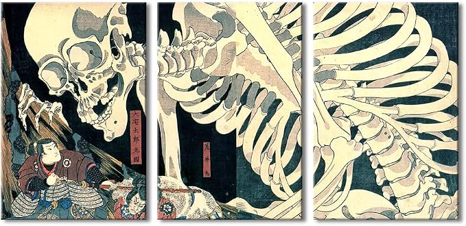 Wieco Art 3 Piece Witch and Skeleton Ukiyo-E by Utagawa Takiyasha Historic - Image 7