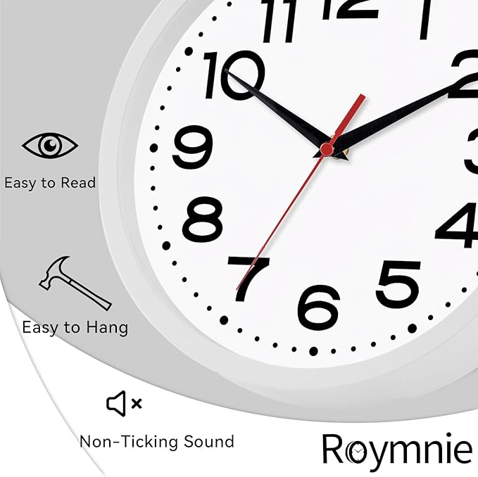 Wall Clock Silent Non-Ticking Modern Clock Battery Operated 8 Inch Small - Image 4