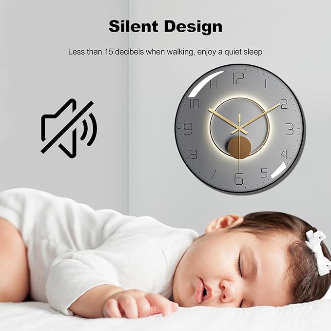 Ergocar Silent Metal Art Deco Clock, Non-Ticking - Image 4