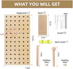 2 Pack Beige Wooden Pegboard, Modular Wall Organizer Storage Shelf - Image 4