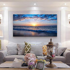 Wapluam Large Canvas Wall Art Sunset Beach Painting Picture Print on Canvas - Image 3