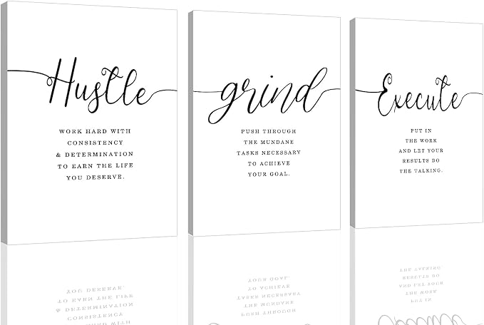 Framed Canvas Wall Art Grind Hustle Quote Poster, Office Wall Art, Positive by EPHANYART