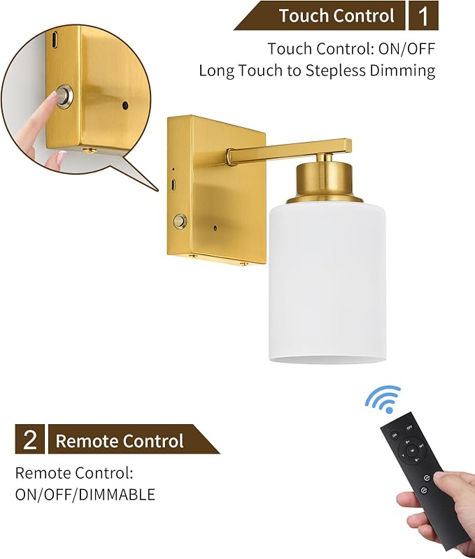 Rayogale Battery Operated Wall Sconce Set of 2, Easy Install Dimmable Cordless - Image 4