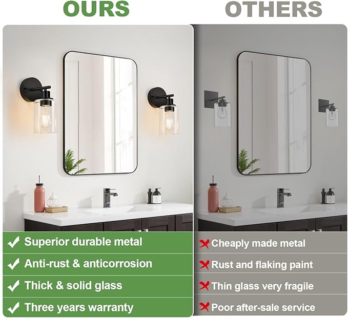 Zarbitta Set of 2 Wall Sconces for Bathroom, Bathroom Wall Lamp for Mirror - Image 3
