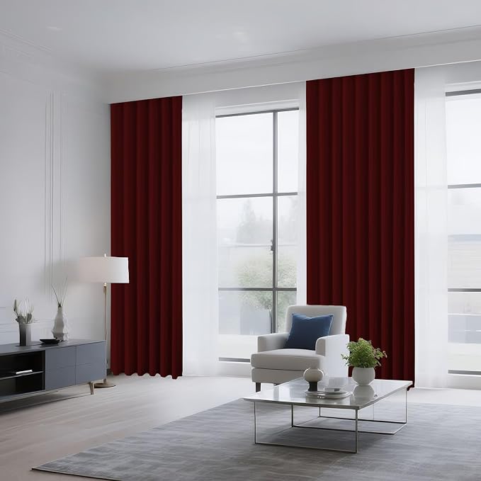 CUCRAF Burgundy Red Blackout Curtains 108 inch Length 2 Panels Set, Rod Pocket - Image 8