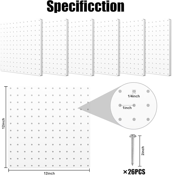 Peg Board, 6 Pack Metal Pegboard Panels White Pegboards Wall Organizer - Image 2