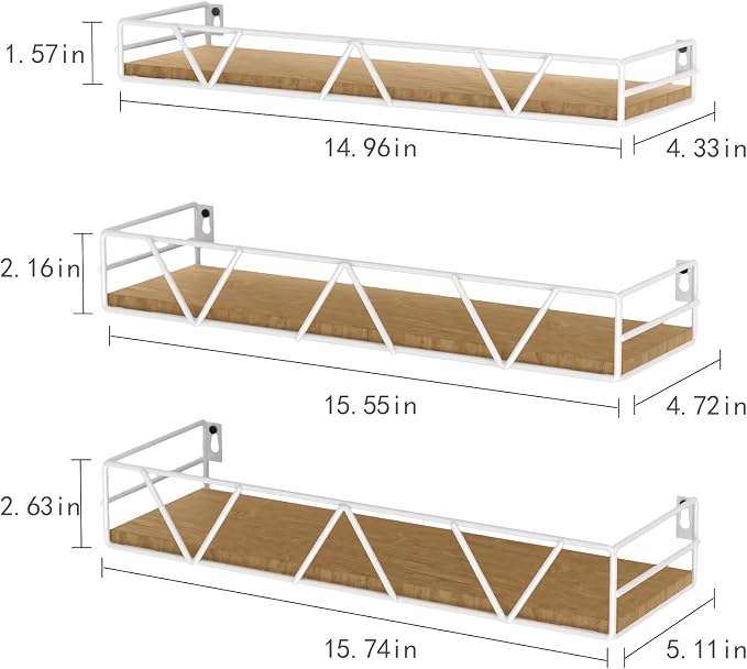 Amaoot Floating Shelves Set of 3, Home Wood Wall Shelf, Farmhouse Shelf - Image 3