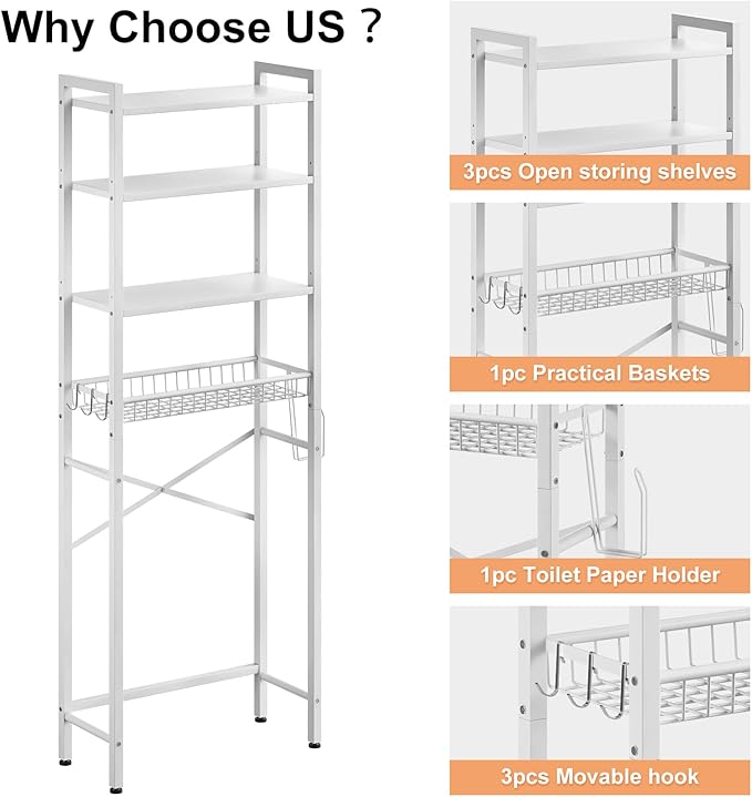 Kalrin Over-The-Toilet Storage Rack, 4-Tier Bathroom Organizer Shelf Over Toilet - Image 6