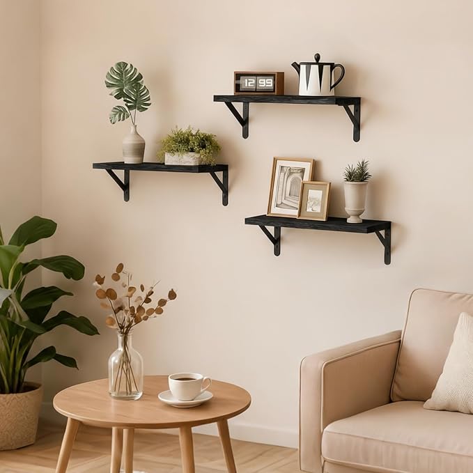 Fixwal Black Shelves for Wall, Wood Wall Mounted Floating Shelves for Bedroom - Image 2