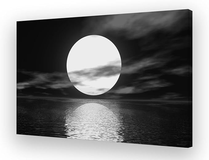 Cao Gen Decor Art S06469 Wall Art Canvas Sea White Full Moon in Night Picture by Cao+Gen+Decor+Art