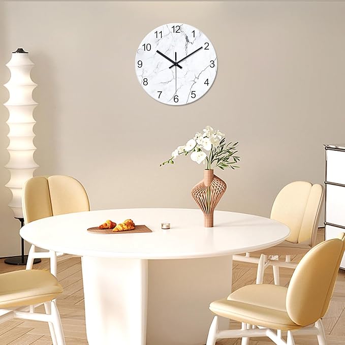 Modern White Marble Glass Wall Clocks Battery Operated 14 Inch Abstract - Image 6