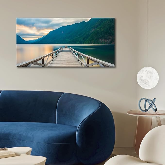 Olympic Mountain Canvas Wall Art Living Room Decor Crescent Lake Landscape - Image 2