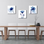 Wieco Art Blue Abstract Flowers 3 Panels Canvas Prints Wall Art Modern Pictures - Image 3