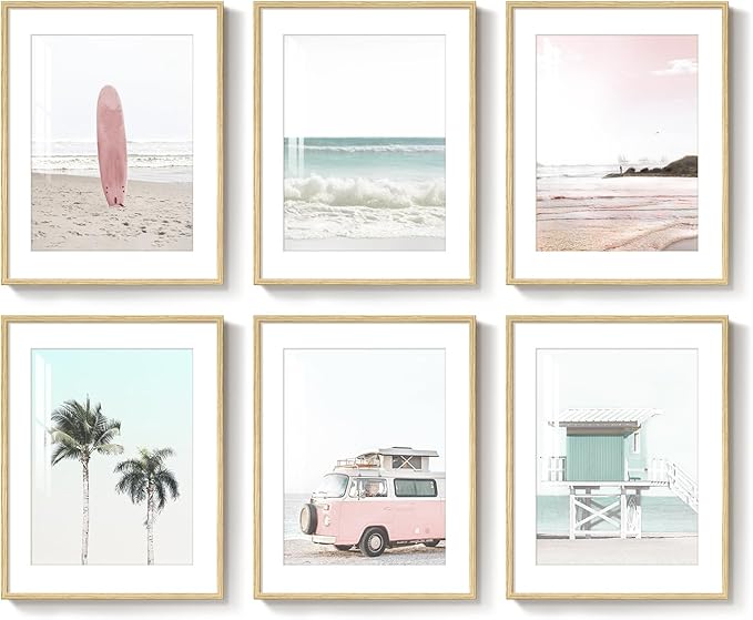 Framed Pink and Mint Green Coastal Wall Art by Cuspin