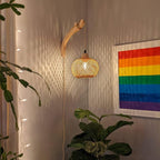 Frideko Bamboo Lantern Plug in Wall Sconces Wicker Wall Lamp - Image 2