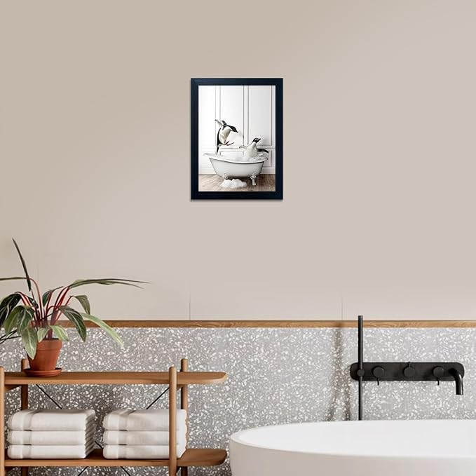 Kids Bathroom Wall Art Framed Black and White Animal Wall Art Cute Penguins in - Image 6