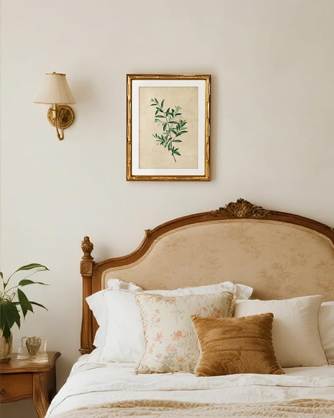 InSimSea Gold Bamboo Framed Canvas Wall Art, Vintage Olive Flower Botanical - Image 4