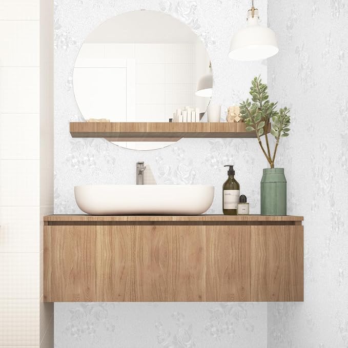Erfoni White Embossed Peel and Stick Wallpaper Textured Floral Contact Paper - Image 8