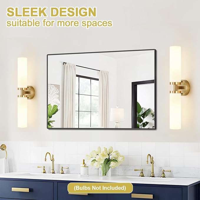 Wall Sconces Set of Two, Hardwired Brushed Gold Bathroom Sconces Wall Lighting - Image 6