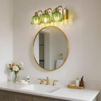 3-Light Vanity Lights with Green Tulip Glass Shade, Vintage Vanity Wall Sconce - Image 7