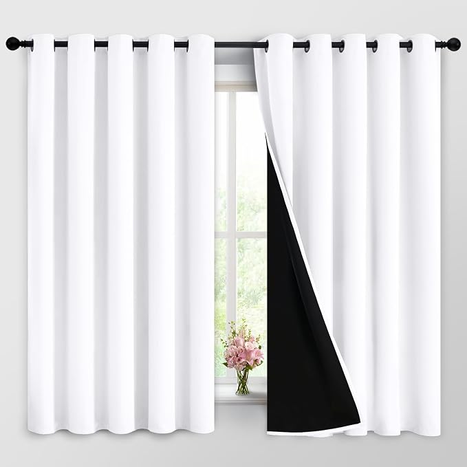 Yakamok 2 Thick Layers Pure White 100% Completely Blackout Curtains Thermal by Yakamok
