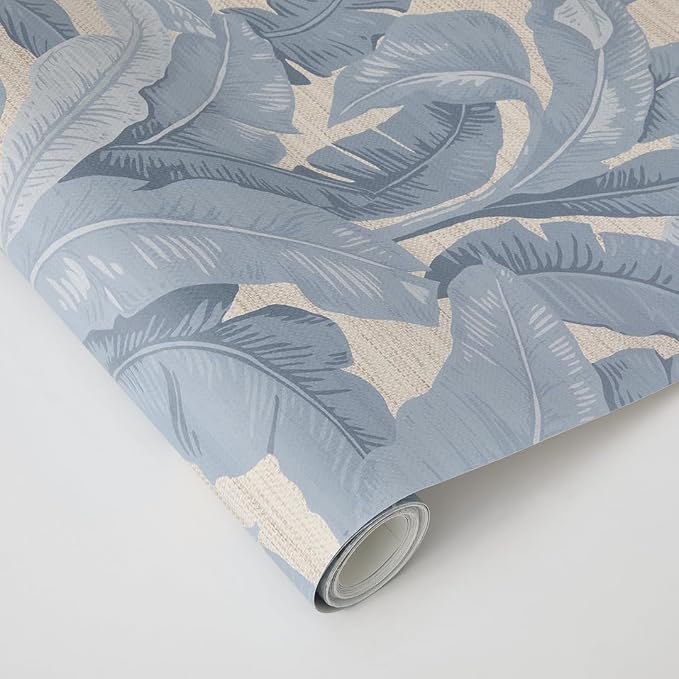 Tempaper Textured Blue Layered Palm Faux Grasscloth Removable Peel and Stick - Image 5