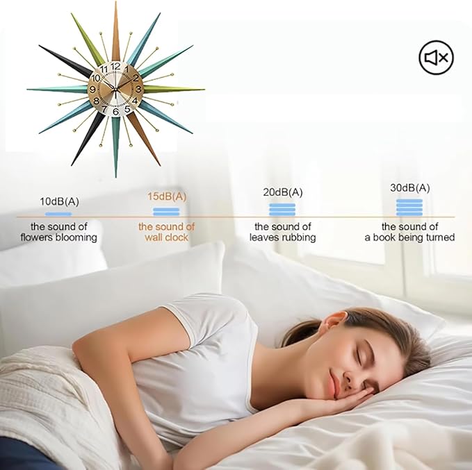 22 Inch Mid-Century Style Metal Crystal Wall Clock, Star-Shaped Silent - Image 5