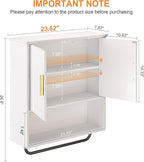 Bathroom Wall Cabinet with Towel Bar, 2 Doors & Adjustable Shelves - Image 2
