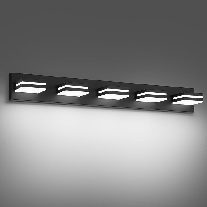 Modern LED Bathroom Lights Fixtures, Metal Black Acrylic Wall Lighting by JZEKVN