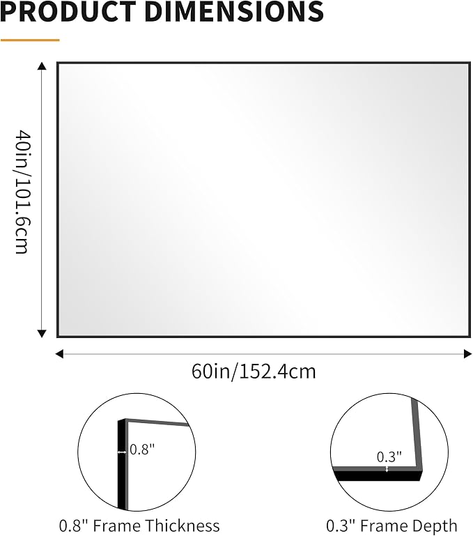 KOCUUY 60x40 Inch Large Black Wall Mounted Mirror, Aluminum Framed Decorative - Image 6