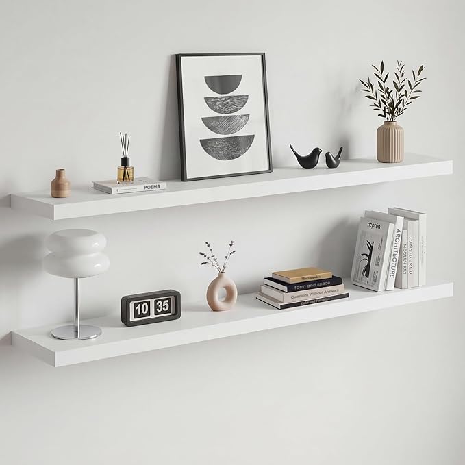 Homeforia White Floating Shelf 48 inches, High End Solid Real Wood 48inch Long by Homeforia