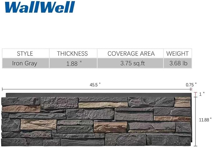 6-Pack Faux Stone Wall Panels PU Stone Veneer Siding, Mortarless 46.25x12.88 - Image 5