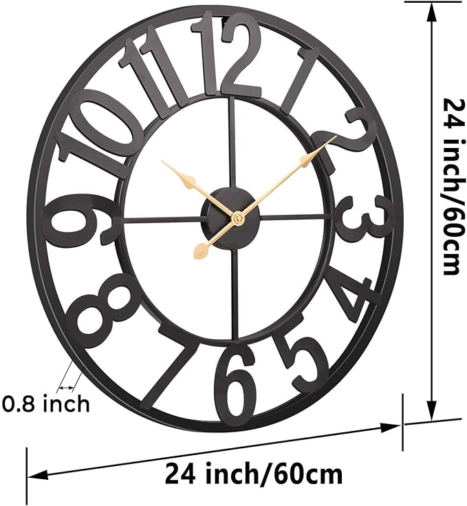 Vantic 24 Inch Large Wall Clock, Arabic Numeral Metal Oversized Wall Clocks - Image 9
